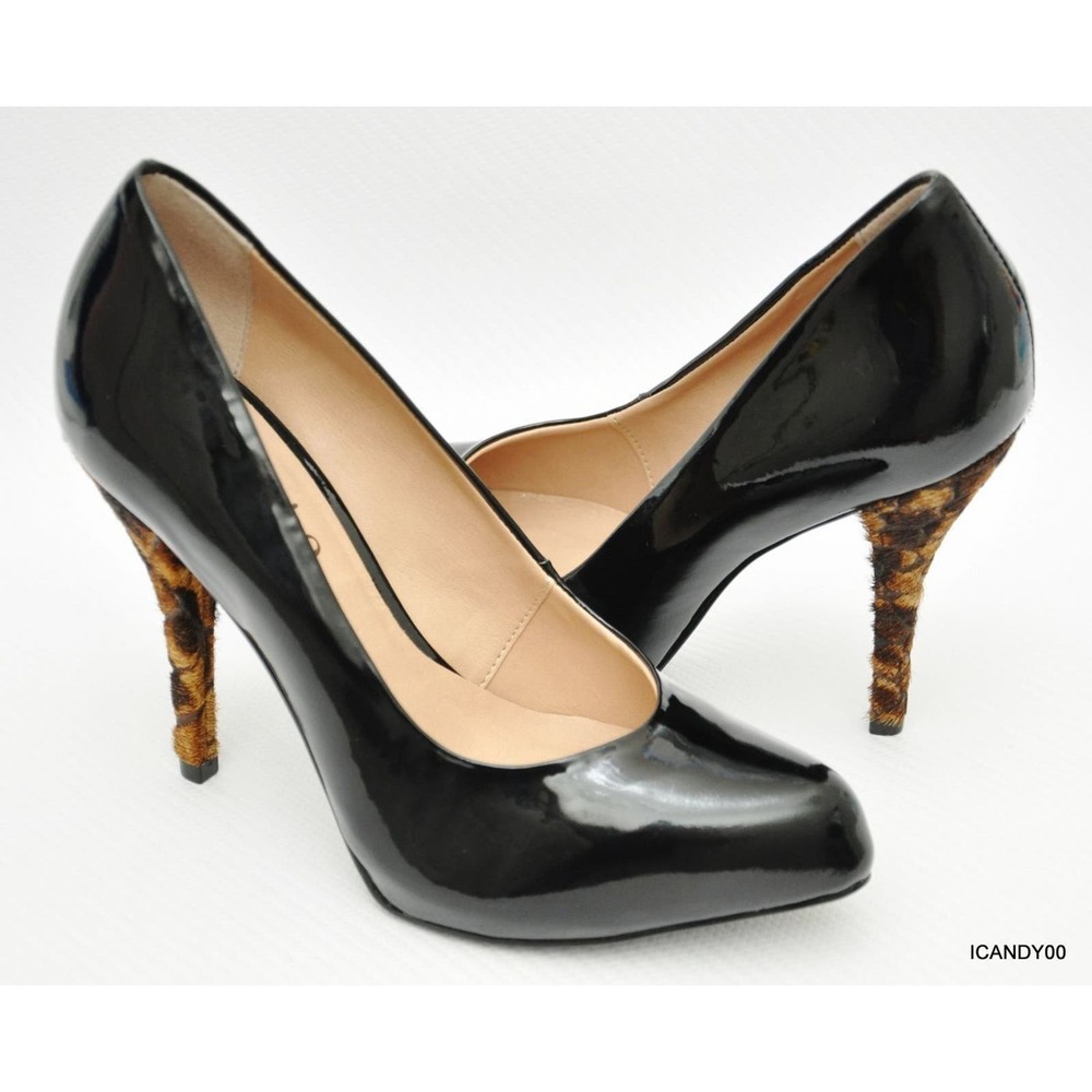 Miucha Brazil Patent Leather Platform Pump Calf Hair Heel Black 6/10 New